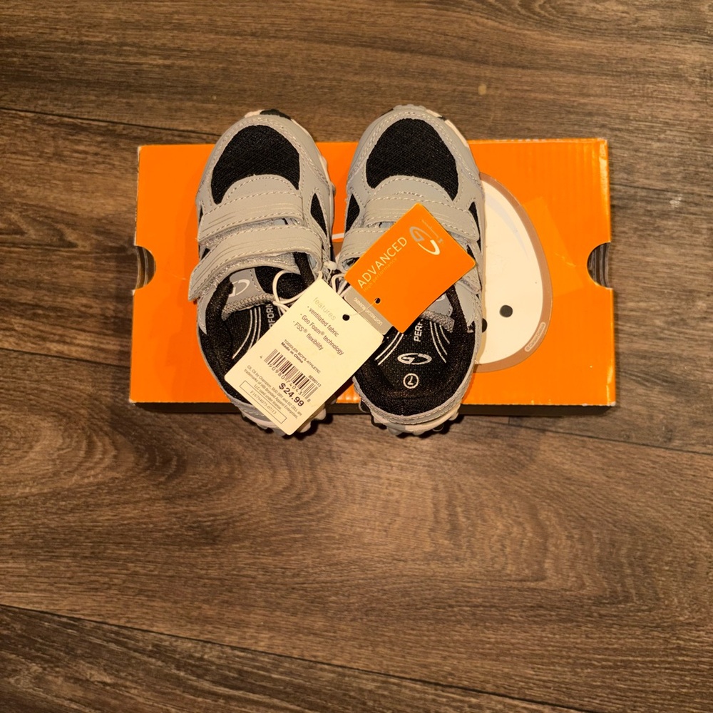 Kids Lightweight Gray and Black Sneakers with Hook-and-Loop Straps